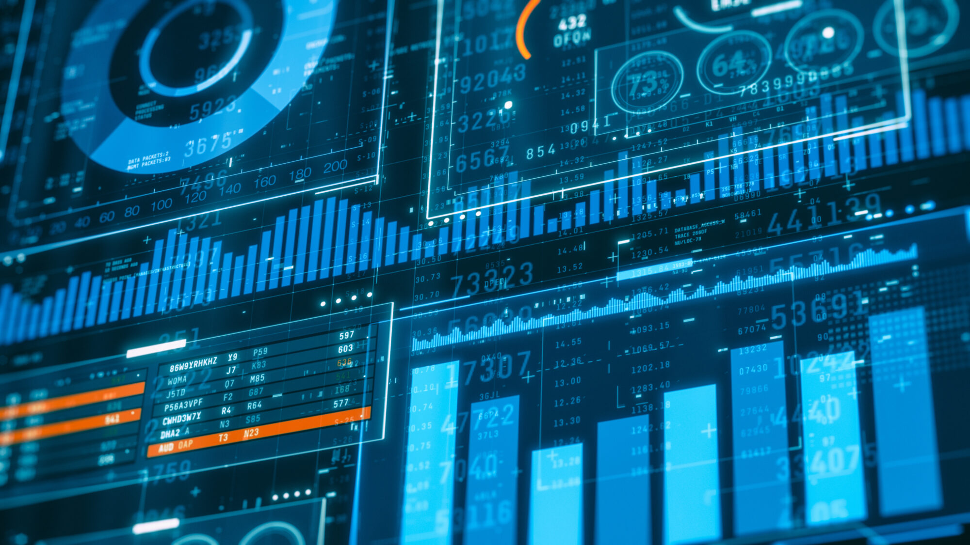 financial charts, random numbers, stock market, investment, business concept, online trading, futuristic interface (3d render)