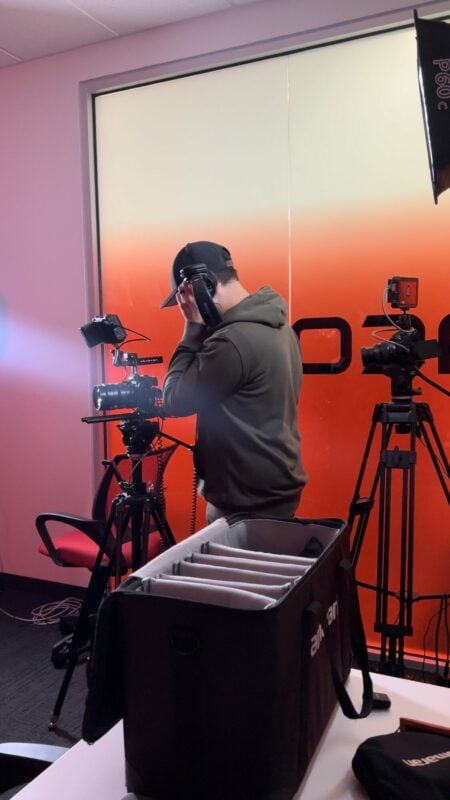 A videographer during a shoot.