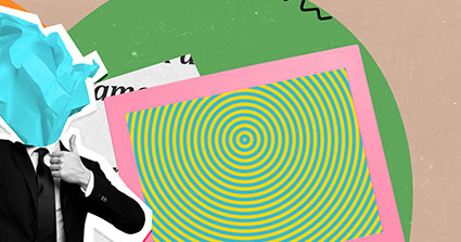 Collage artwork of businessman taking a video