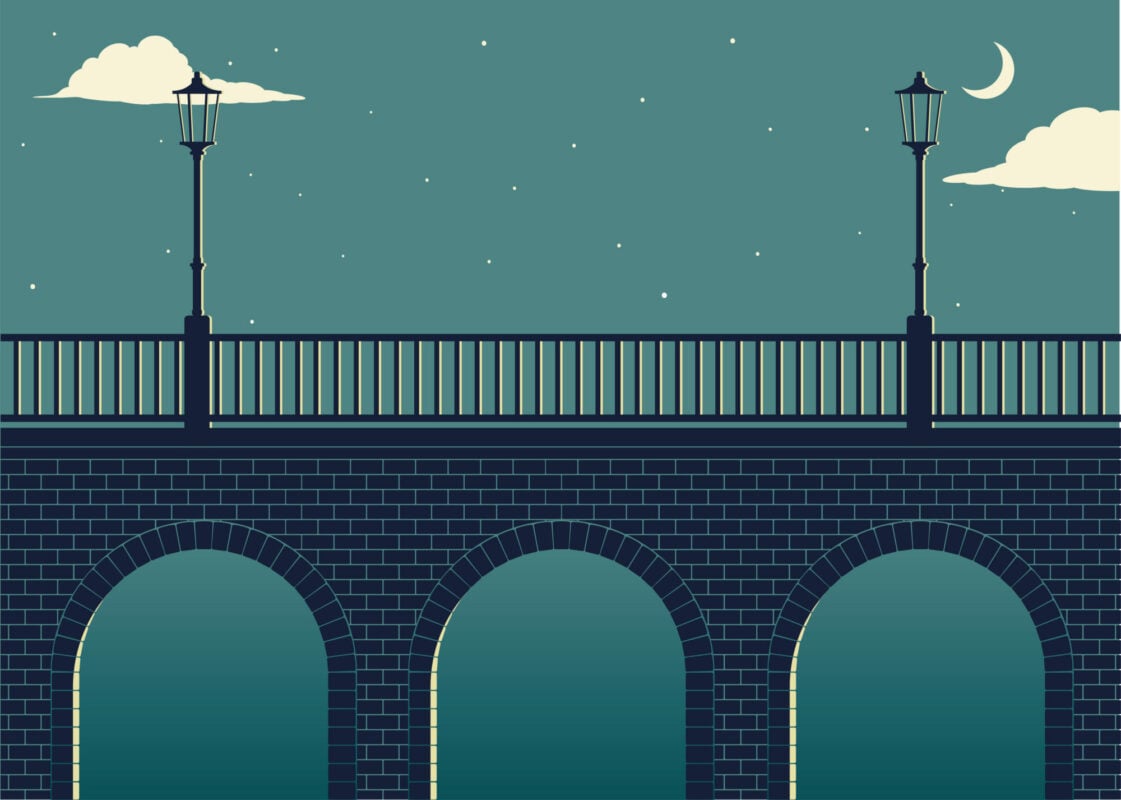 Vintage stone bridge in pastel colors