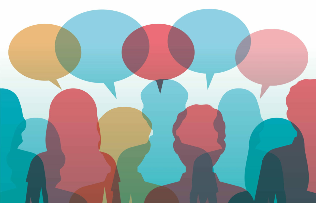 Illustration of a group of people who have said what they wanted to say.