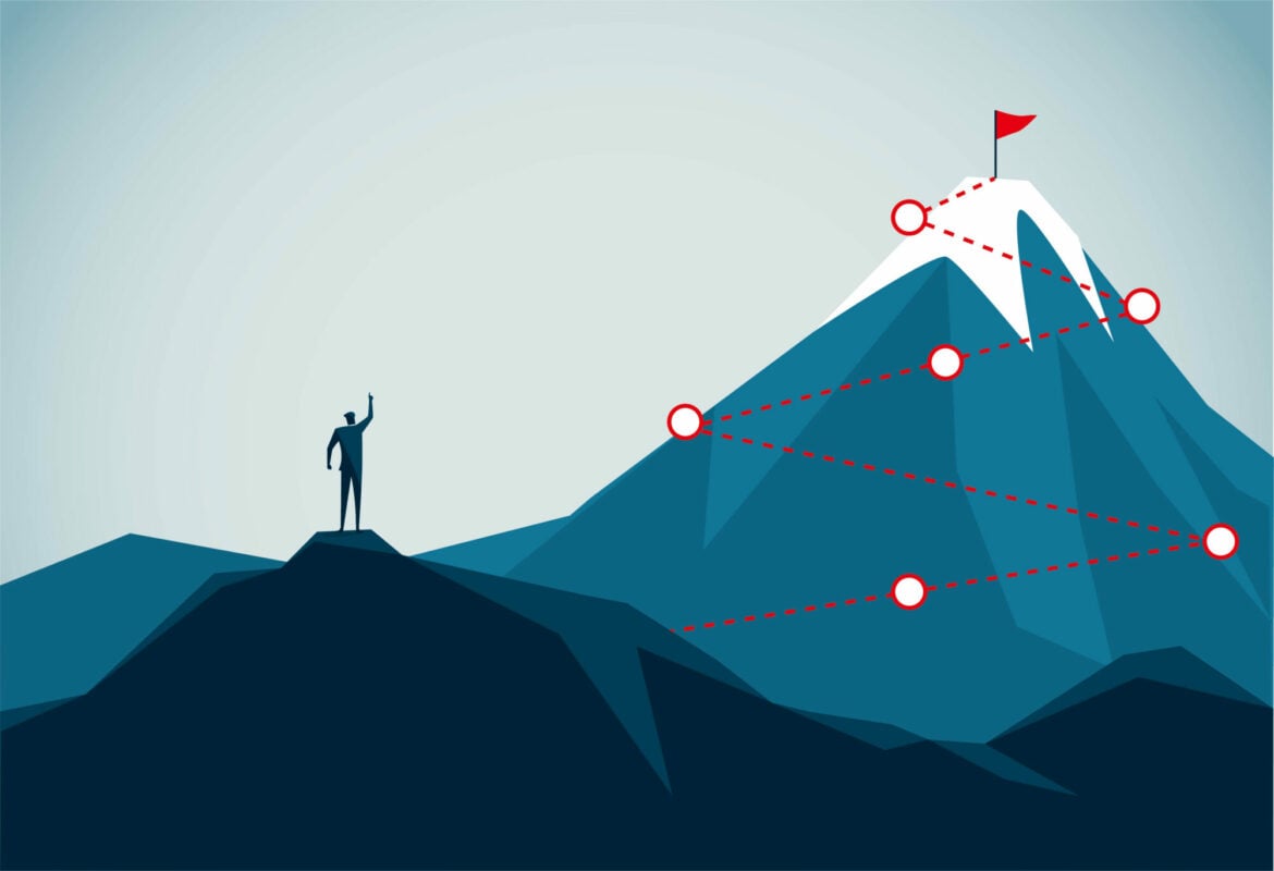 Man plans route to reach distant goal, This is a set of business illustrations