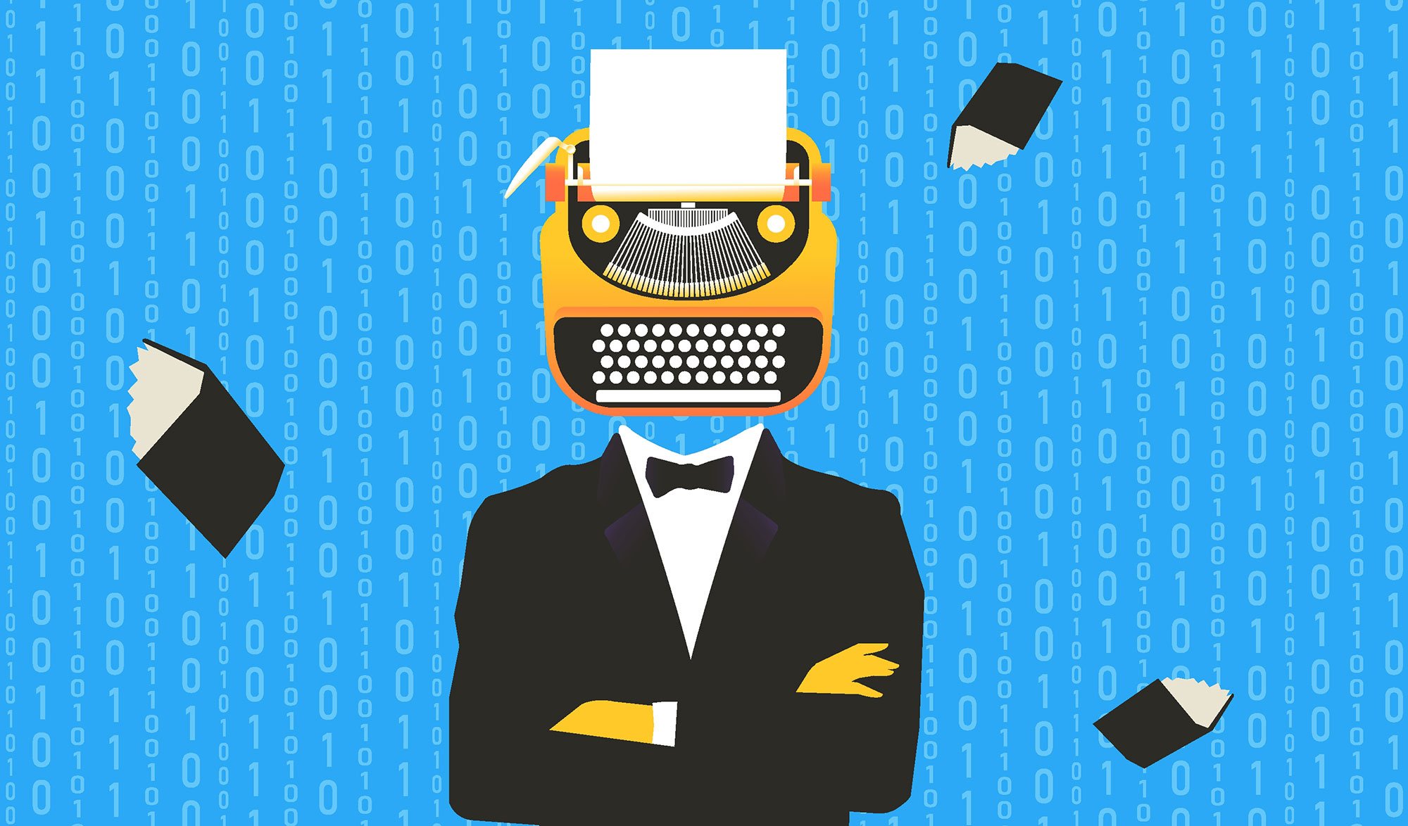 Man in suit with head as typewriter